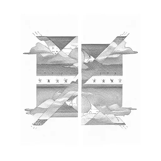 Create a horizontal line with two halves representing the horizons of Washington DC and Los Angeles. Above the line, dep tattoo design idea