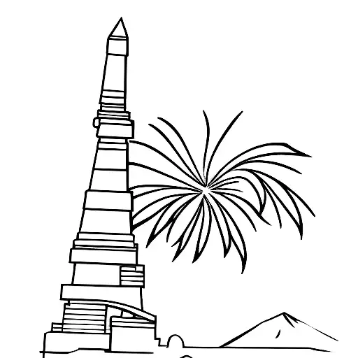  a simple and clean outline of the Washington Monument merged with the silhouette of palm trees representing LA tattoo design idea