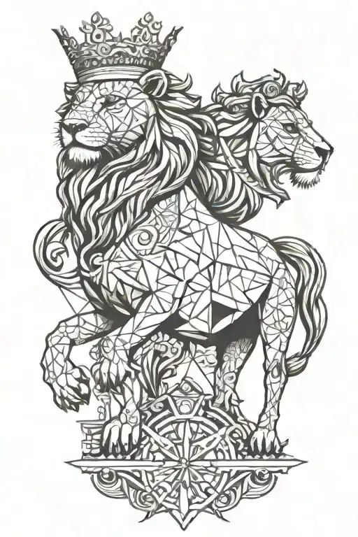 lion wearing a crown, horses running tattoo design idea