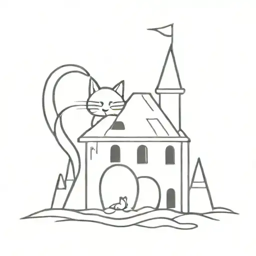 a cat in a sandcastle tattoo design idea
