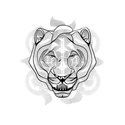 2 roaring lions roses old style clocks showing cogs tattoo design idea