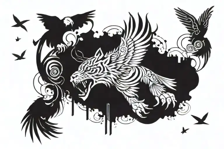 A tattoo design combining a tiger and eagle in a music-inspired theme tattoo design idea