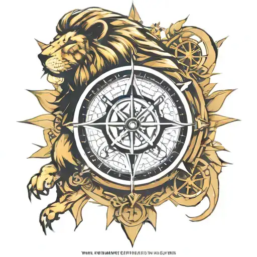 lion compass rose roman numerals  tattoo design idea