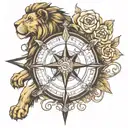 lion compass rose roman numerals  tattoo design idea