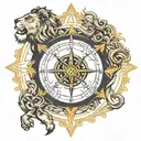 lion compass rose roman numerals  tattoo design idea