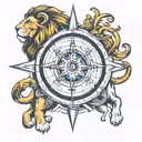 lion compass rose roman numerals  tattoo design idea