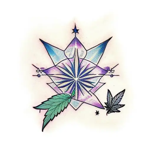 A traditional tattoo of stars forming musical notes with a cannabis leaf as the center piece tattoo design idea