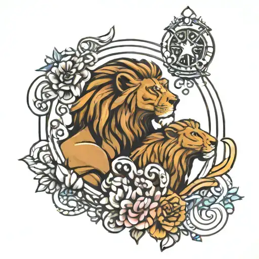 leo and libra zodiac sign tattoo design idea