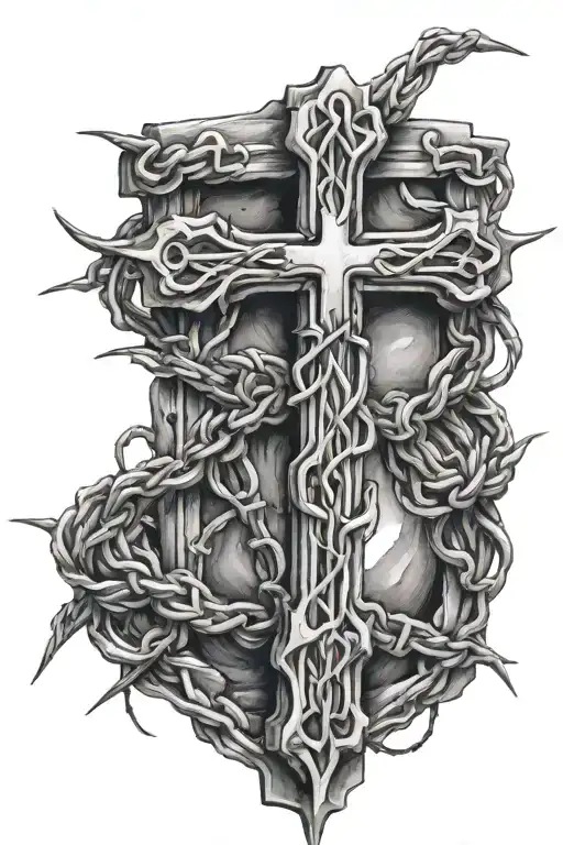 barb wire cross wrapped tattoo design idea