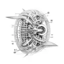 A biomechanical design of a motorcycle engine merging with a DNA strand, symbolizing the client's occupation as a biologist tattoo design idea