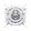 A biomechanical design of a motorcycle engine merging with a DNA strand, symbolizing the client's occupation as a biologist tattoo design idea