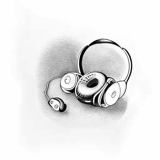 A coffee mug with headphones as the handle tattoo design idea