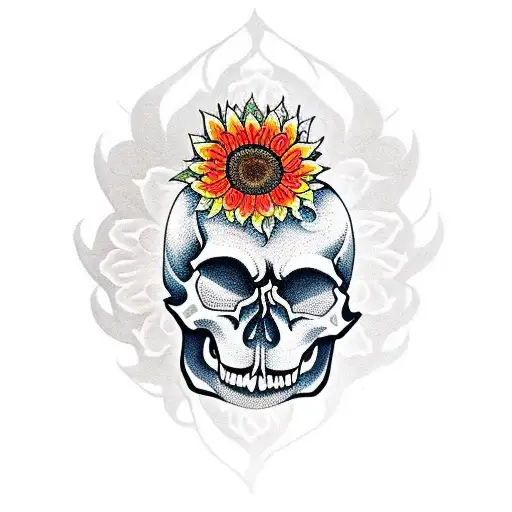 skull sunflower tattoo design idea