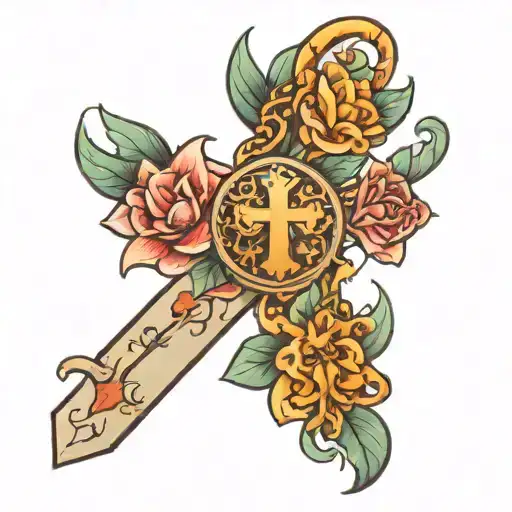 a arm sleeve with the name faeyana, Falend, Marilia, Mac, with a cross tattoo design idea