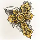 a arm sleeve with the name faeyana, Falend, Marilia, Mac, with a cross tattoo design idea