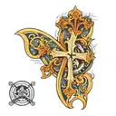 a arm sleeve with the name faeyana, Falend, Marilia, Mac, with a cross tattoo design idea