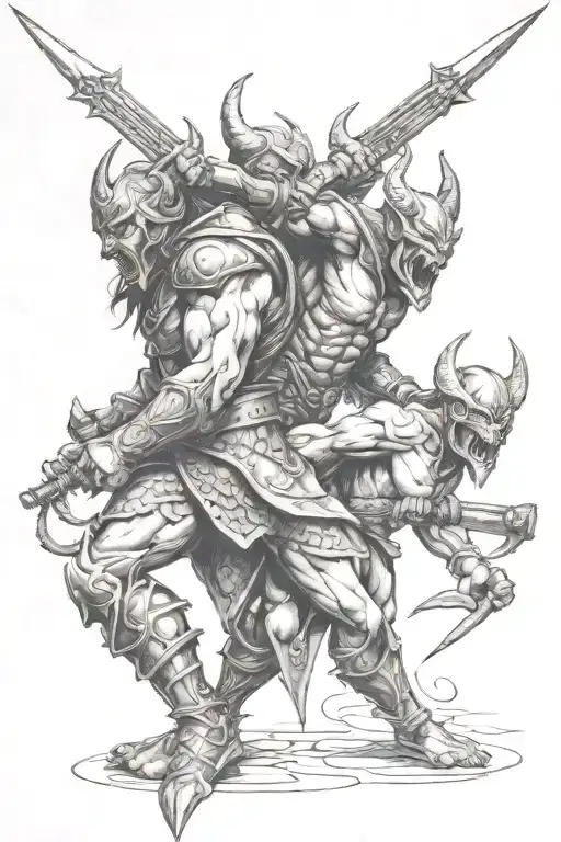 warrior and demon fighting tattoo design idea
