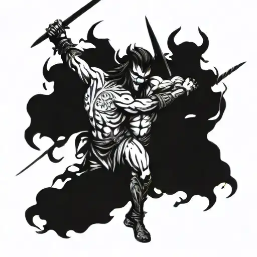 warrior and demons fighting tattoo design idea