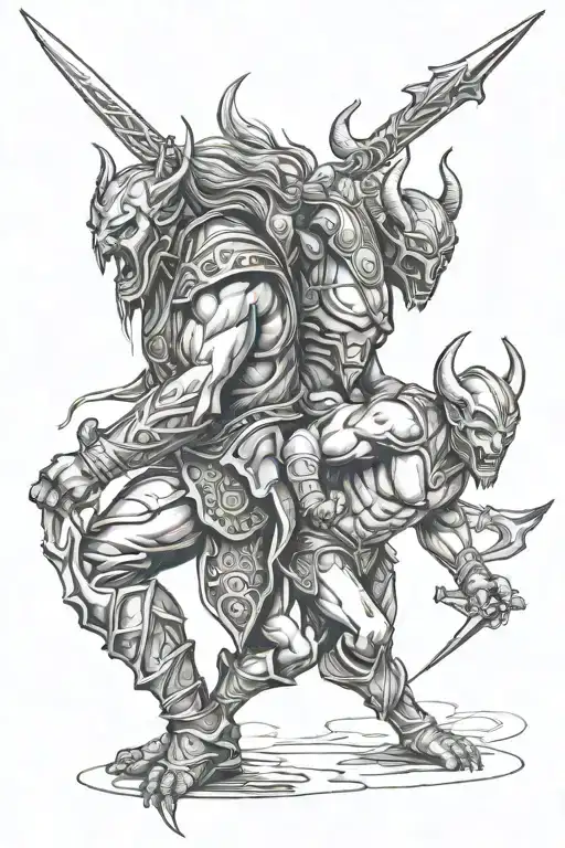 warrior and demon tattoo design idea