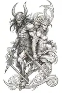 warrior and demon tattoo design idea