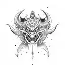 Design a dotwork tattoo featuring a demon or oni with elements of Japanese art tattoo design idea