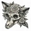 fox skull with rose  tattoo design idea