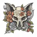 fox skull with rose  tattoo design idea