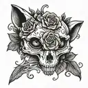 fox skull with rose  tattoo design idea