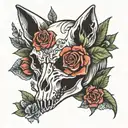 fox skull with rose  tattoo design idea