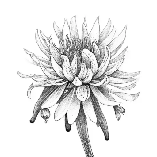 a bouquet of an aster, two irises and a chrysanthemum tattoo design idea