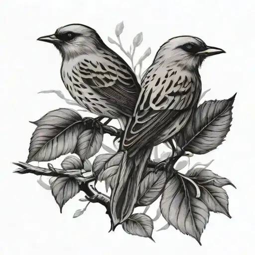 alder tree birds sitting tattoo design idea