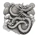 Japanese dragon between clouds tattoo design idea