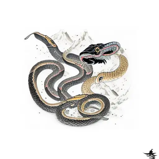a snake and a raven fighting each other tattoo design idea