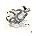 a snake and a raven fighting each other tattoo design idea