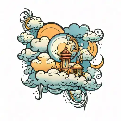 clouds and heaven lights shining tattoo design idea