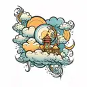 clouds and heaven lights shining tattoo design idea