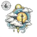 clouds and heaven lights shining tattoo design idea