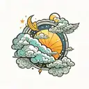 clouds and heaven lights shining tattoo design idea