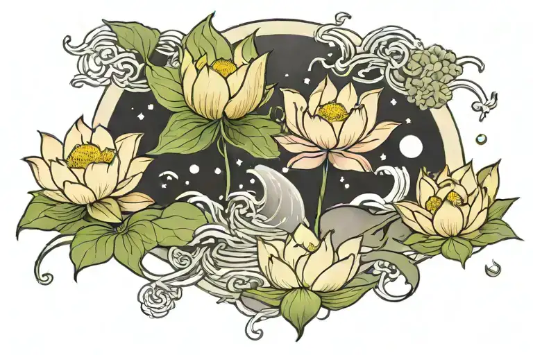 moon and lotus flower tattoo design idea