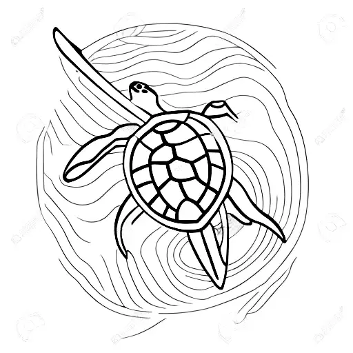 A sea turtle swimming through a sunbeam in a forest tattoo design idea