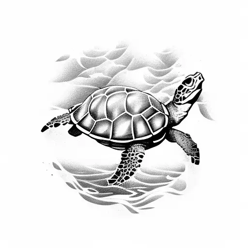 A sea turtle emerging from the depths of the ocean with a hiking trail on its shell tattoo design idea