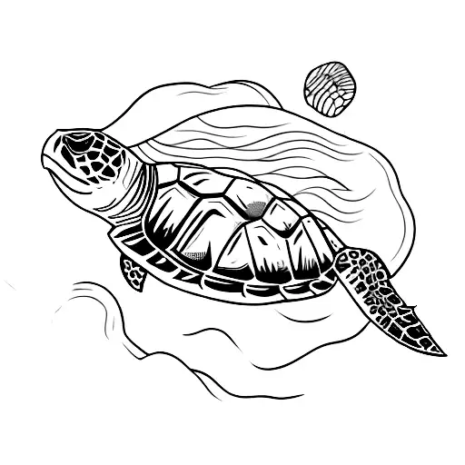 A sea turtle emerging from the depths of the ocean with a hiking trail on its shell tattoo design idea