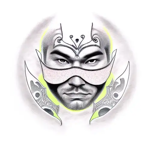 man holding a happy mask and sad face mask tattoo design idea