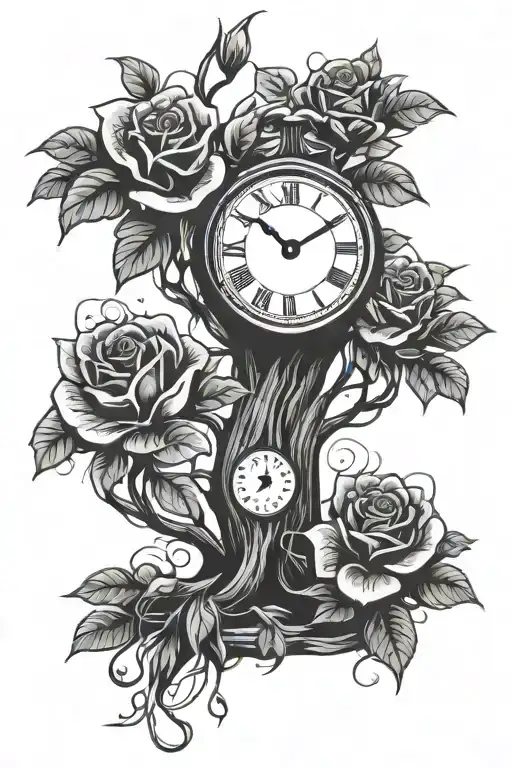money tree growing time clock roses blooming tattoo design idea
