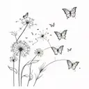 dandelion blowing with 3 butterflies fluttering tattoo design idea