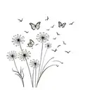 dandelion blowing with 3 butterflies fluttering tattoo design idea