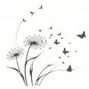 dandelion blowing with 3 butterflies fluttering tattoo design idea