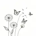dandelion blowing with 3 butterflies fluttering tattoo design idea