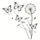 dandelion blowing with 3 butterflies flying tattoo design idea