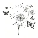 dandelion blowing with 3 butterflies flying tattoo design idea